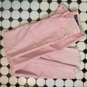 Blank NYC pink jeans with frayed bottoms